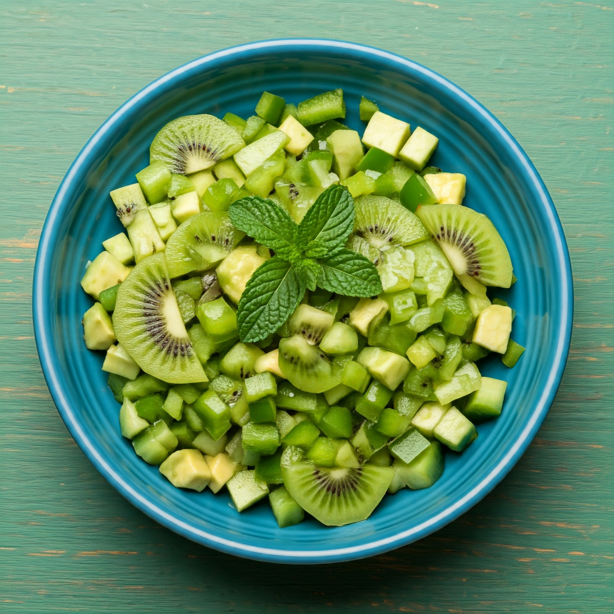Kiwi, pepper and avocado green salad